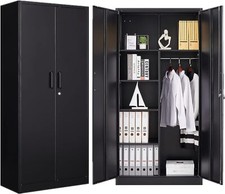 Metal Storage Cabinet Lockable Wardrobe Cabinet with Adjustable Shelves 72 inch 
