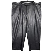Eloquii 26 Plus Black Faux Leather Slit Hem Front Pleat High Rise Pants Pockets