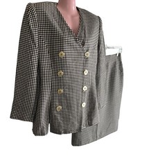 Vintage Liz Claiborne Skirt Suit Blazer Women's Size 8 Black White Gingham Lined