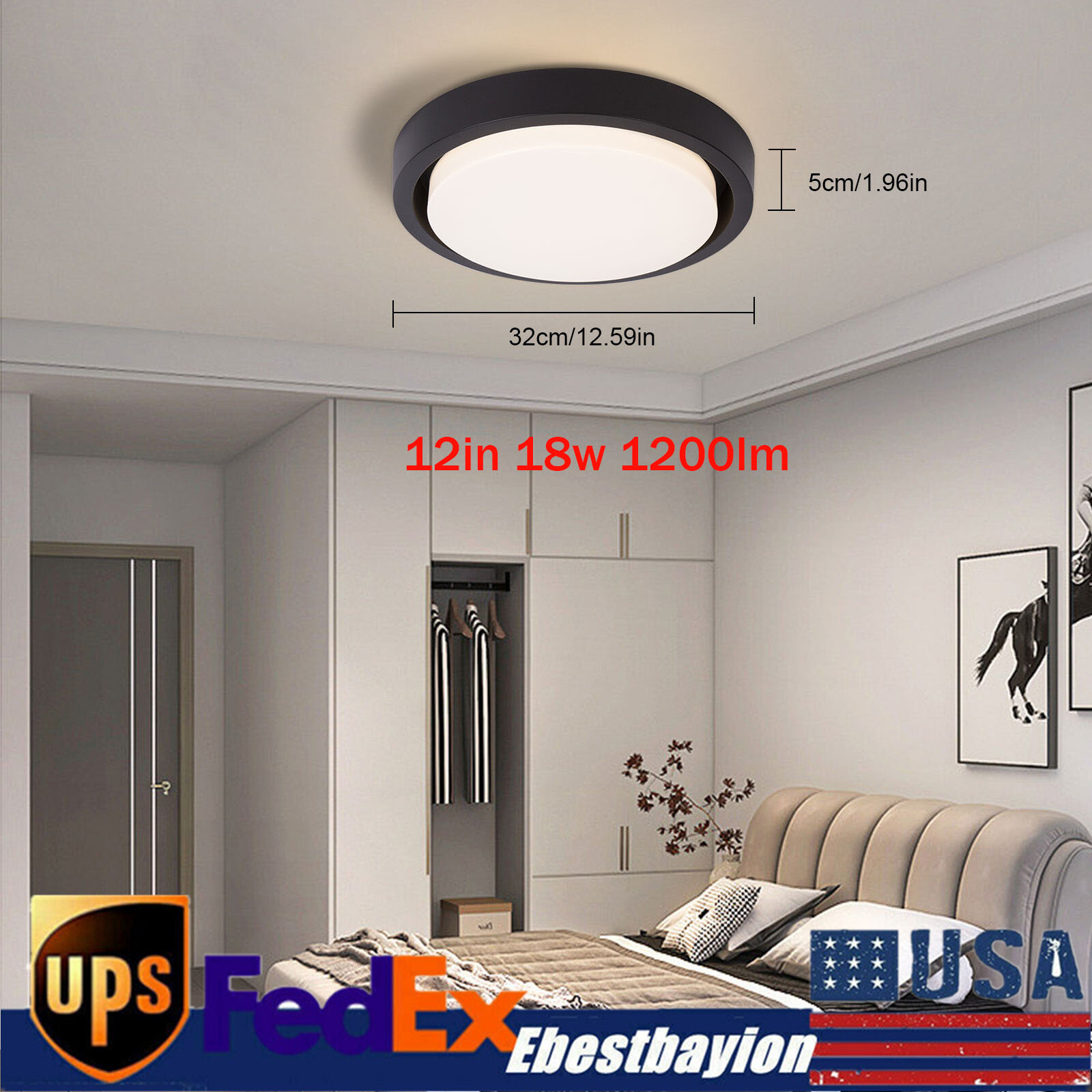 12-Inch Modern Acrylic LED Round Chandelier Ceiling Pendant Light Fixture