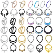 Assorted Septum Clicker Hinged Segment Ring Surgical Steel Nose Rings Hoop 16G
