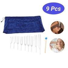 Tuning Fork Set of 9 Pcs Therapy Sound Healing Tool With Silicone Hammer Ball