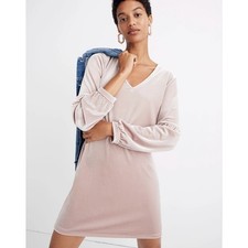Madewell Velvet Balloon-Sleeve Dress XS Pink Wisteria Dove Mini Party Holiday