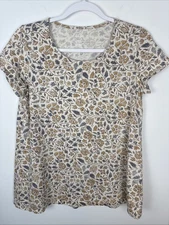 Pure Jill Oatmeal Floral Elliptical Scoop Neck Boho T-shirt Pima Cotton Women XS