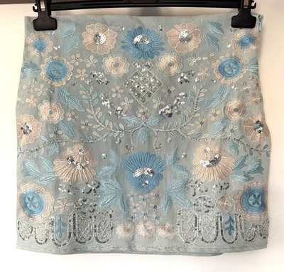 Role de Copine Paris Jeansrock Gr. L hellblau Stickerei Pailletten Boutique