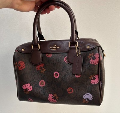 COACH Mini Bennett Satchel Primrose Floral Pattern Dark Brown Rare