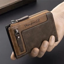 Men's Retro Short Wallet Multifunctional Fashion Zipper PU Leather Holiday Gift