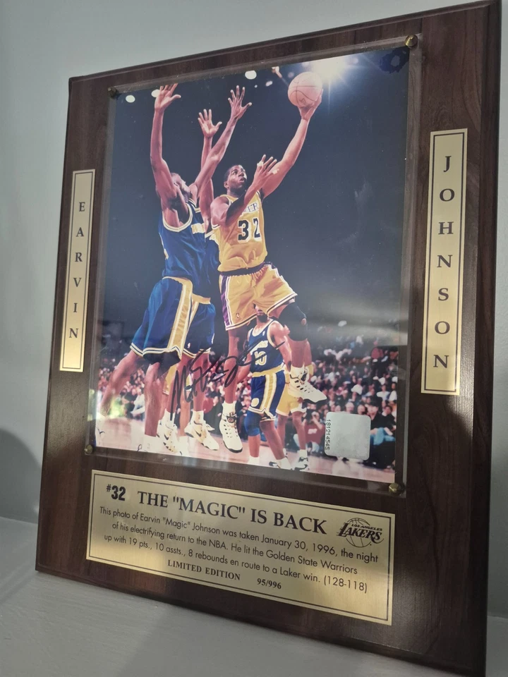 #d/996 MAGIC JOHNSON autógrafo AUTO 8 X 10 FOTO PLACA LA Lakers 1996 regreso Foto 3 de 4