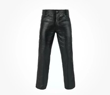 Men's Genuine Leather Pants with Zipper Soft Genuine Leather Biker Trouser Pant