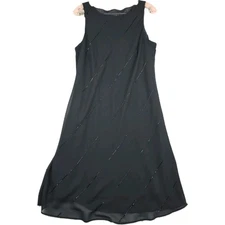 Positive Attitude Women's 16 Sheath Mini Dress Sequin Detail Round Neck Black