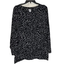 Chico's 3 Black  Gray Animal Print Pima Cotton Tunic Long Sleeved X-Large