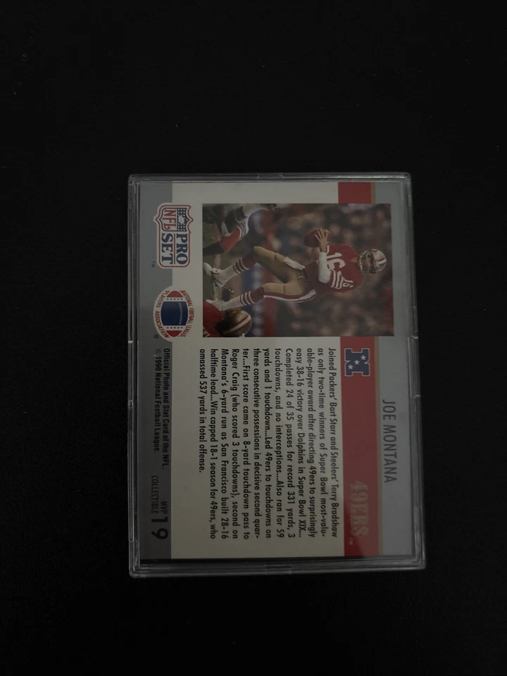 Tarjeta Pro Set #19 1990 Joe Montana Super Bowl Jugador Más Valioso San Francisco 49ers NFL HOF Foto 2 de 2