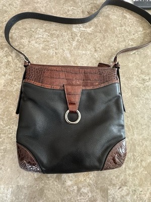 Jack Georges Serena Black Brown Croc Embossed Leather Bag