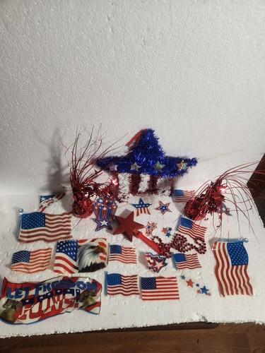 Patriotic Decorations Tinsel Hanging Star, Party Weights, Flag Window Clings