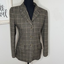Linda Allard Ellen Tracy Houndstooth Blazer Brown Black Size 2 Petite