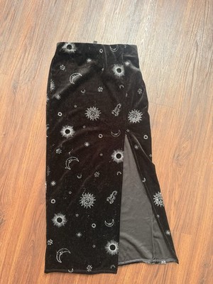 H&M DIVIDED Samt Rock Gr.XSSchwarz Silber Sonne Mond Sterne Schlitz MysticGrunge