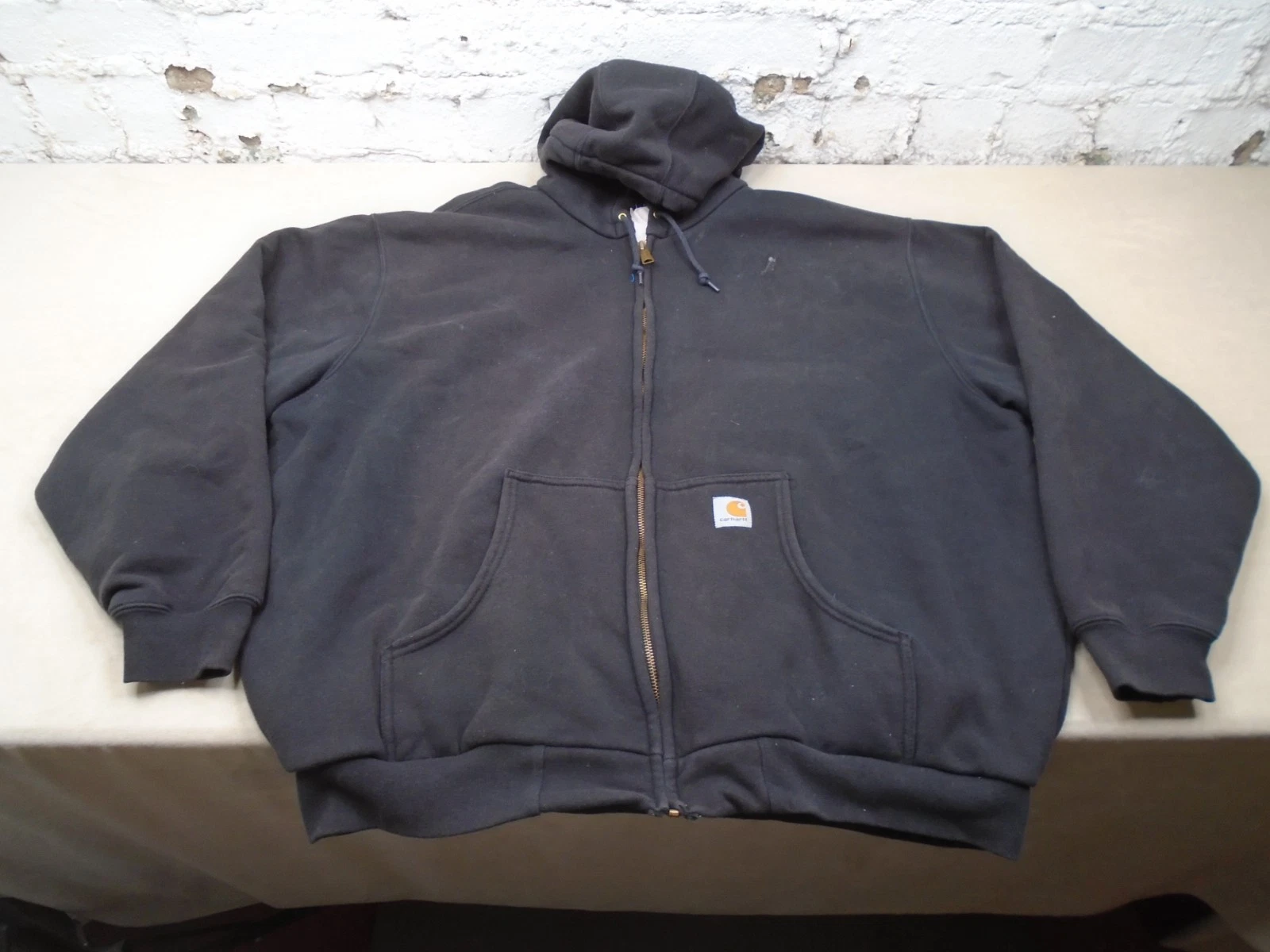 Vintage Carhartt Zip Hoodie Men’s 2XL Black Workwear J149 BLK Thermal Lined