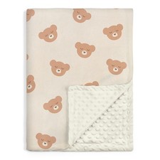 Bear Minky Baby Blanket Boys Girls Soft Plush Receiving Dotted Back 30x40