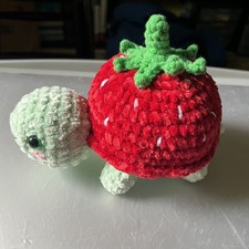 Handmade Crochet Plushie Strawberry Standing Turtle 6.5 Chenille Yarn