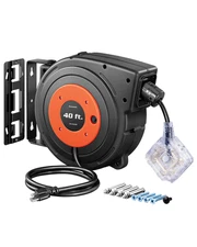 DEWENWILS 40FT Extension Cord Reel Retractable 12/3 SJTOW 15A Circuit Breaker