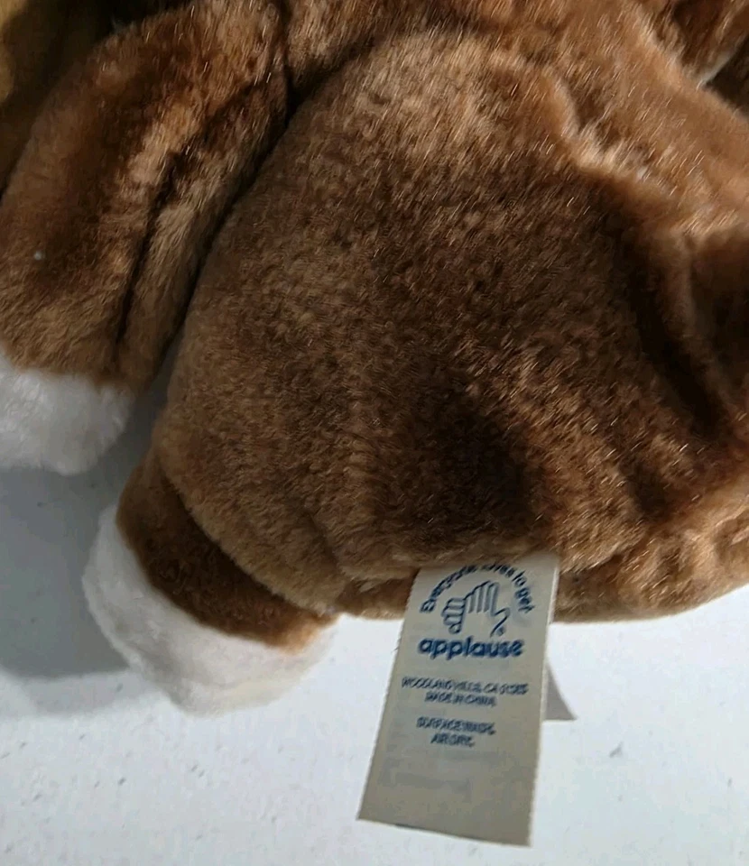 Плюшевая собака Applause Giordano Sad Sam коричневая белая 10 дюймов большие грустные глаза мягкая игрушка - Изображение 4 из 4