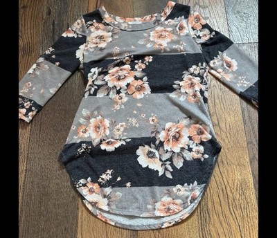 12PM by Mon Ami Floral Striped Women's 3/4  Sleeve Top Size M
