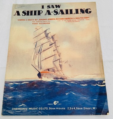 Alte Klaviernoten: ''I Saw a Ship A-Sailing'' um 1937