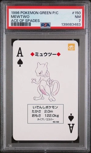 1996 POKEMON GREEN VERSION PLAYING CARDS ACE OF SPADES #150 MEWTWO PSA 7
