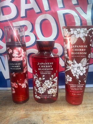 3 Bath & Body Works Japanese Cherry Blossom Fine Fragrance Mist Shower Gel Cream