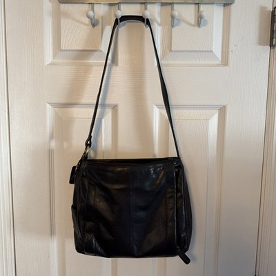 Rolfs Black 100% Genuine Leather Purse Handbag Single Shoulder Strap EUC