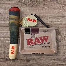 RAW Mini Metal Rolling Tray 7 x 5 Grinder Pre-roll Tube & PAW Dog Toy