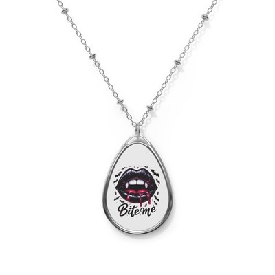 vampire Bite Me Oval Necklace, Gothic Jewelry, Statement Piece, Gift for Her