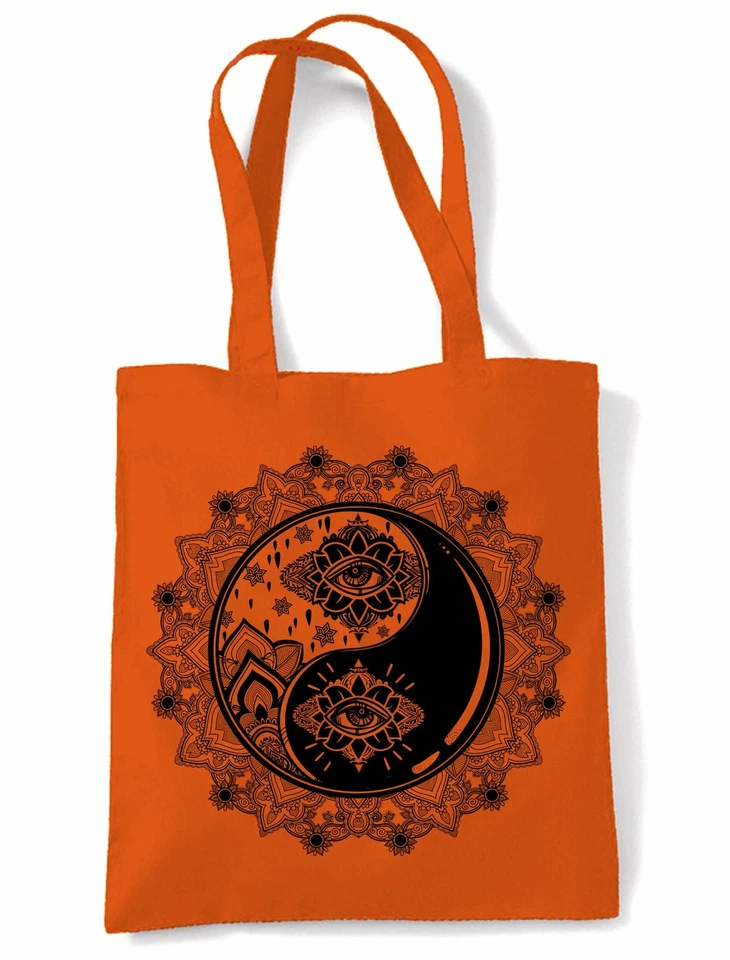 TRIBAL T-SHIRTS Yin and Yang Mandala Hipster Tattoo Large Print Tote Shoulder Shopping Bag