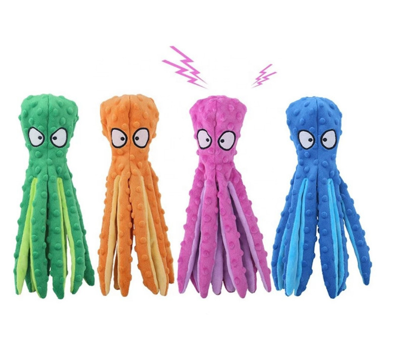 4 Pack Dog Squeaky Octopus Crinkle Plush No Stuffing Puzzle Interactive Chew