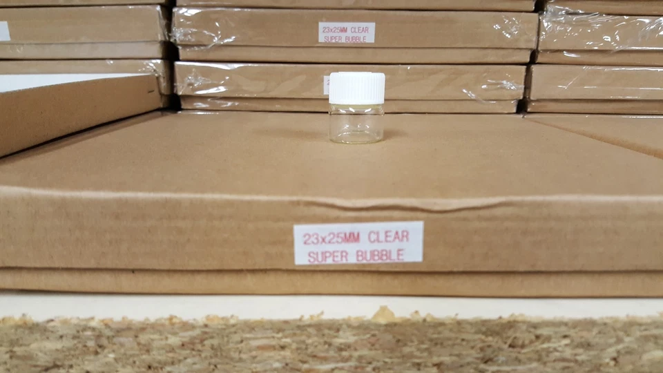 24X Pequeños Pequeños VIAJES Almacenamiento Botellas Transparentes Mini Frascos de Vidrio 1" Frascos 23x25 BLANCO Foto 2 de 4