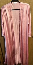 Vintage Vanity Fair Pink Nylon Long Robe With Lace Open Size M