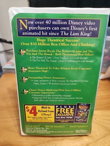 VTG And Super Rare A Goofy Movie (VHS DEMO TAPE, Clamshell) Disney Movie - Picture 3 of 14
