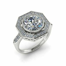 3Ct White Round CZ Bezel Set Engagement Wedding Ring In 925 Sterling Silver