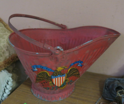Antique Galvanized Rustic Coal Ash Bucket Fireplace Hog Scuttle Ribbed ...