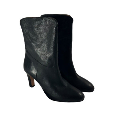 Genuine ladies ba&sh pebbled black leather ankle booties 40 9.5