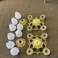 Antique Welsbach Metal Art Deco Light Fixtures For Restore Pair With Shades