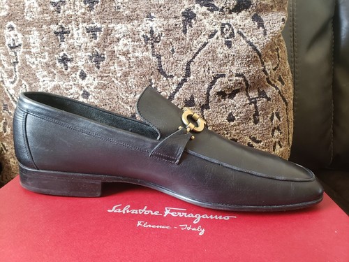 Salvatore Ferragamo FLORI Penny Loafer Black Metal Logo 11.5-E UK/12.5 US $1,200 - Picture 3 of 21