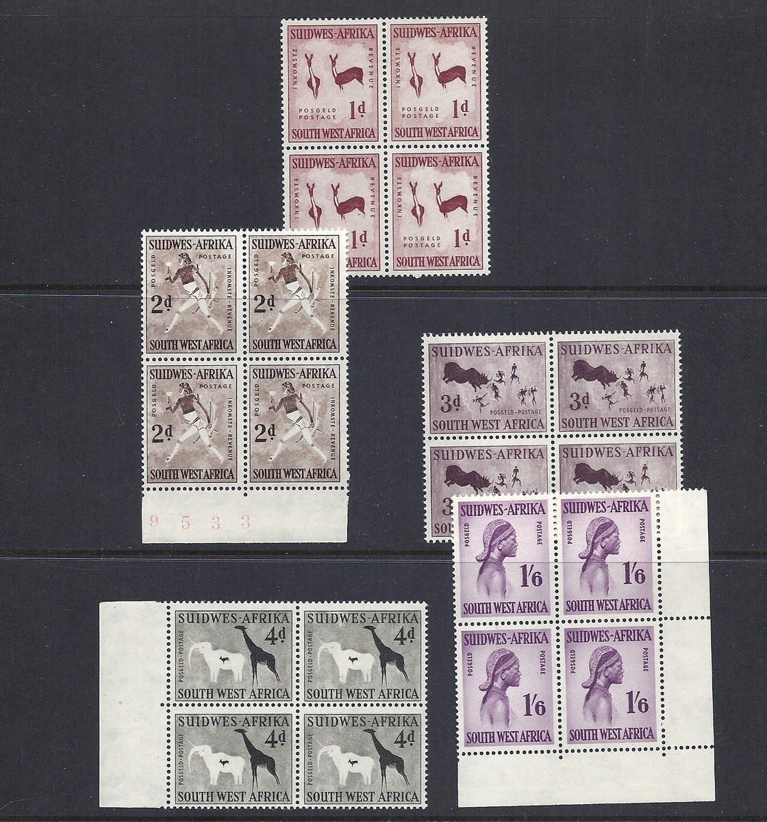 SOUTH WEST AFRICA 1960 Definitives (SG 166-70) VF MNH blocks of 4