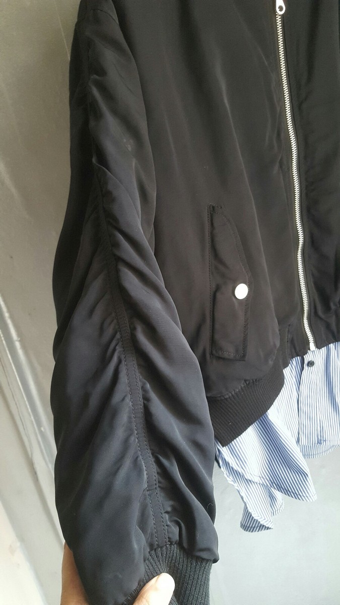 Blouson Bomber Femme Zara Bleu/noir - Taille UK M - Détail Froncé Et Fausse Chemise - Neuf Sans étiquettes