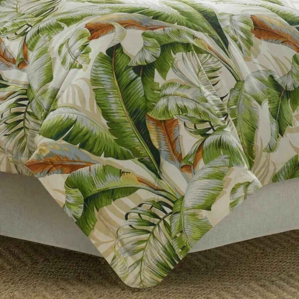 King Comforter Set Tropical Seaside Coastal Green Island Leaf Bahama Floral 4Pc - Image 3 of 4