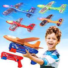 4 Pack Airplane Launcher Toys, 2 Flight Modes LED Foam Plane Toy for Boys, Outdo