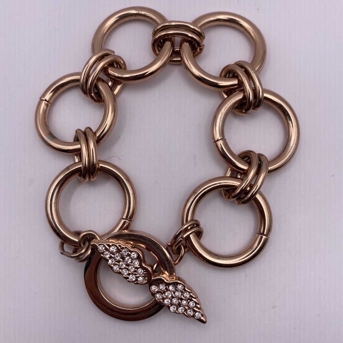 Victorias Secret Bracelet Rhinestone Angel Wing Toggle Rose Gold Tone Link  B7C