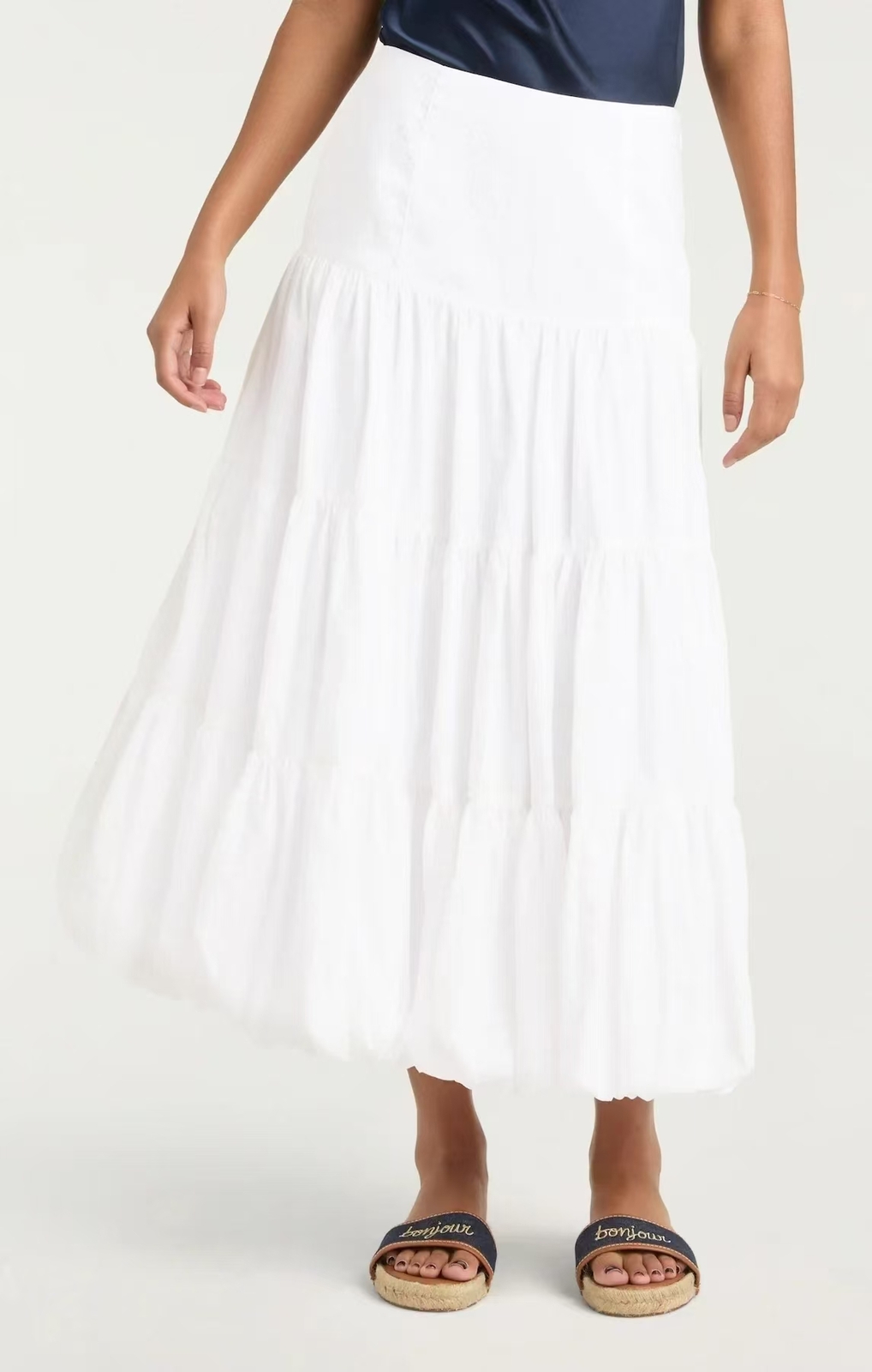 Women Cinq A Sept White High Waist Slim A-line Midi Skirt