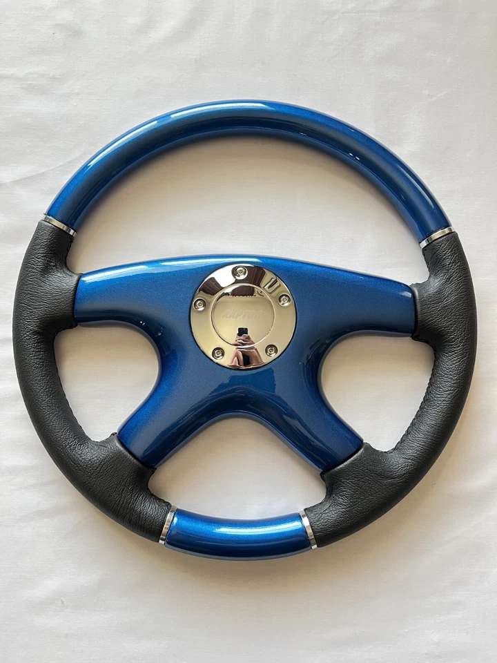 VOLANTE RAPTOR 15" CUERO NEGRO MADERA AZUL Foto 4 de 4