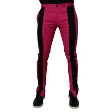 DOLCE & GABBANA Pants Pink Black Stripe Slim Fit Men Dress IT48/W34/M RRP 570usd